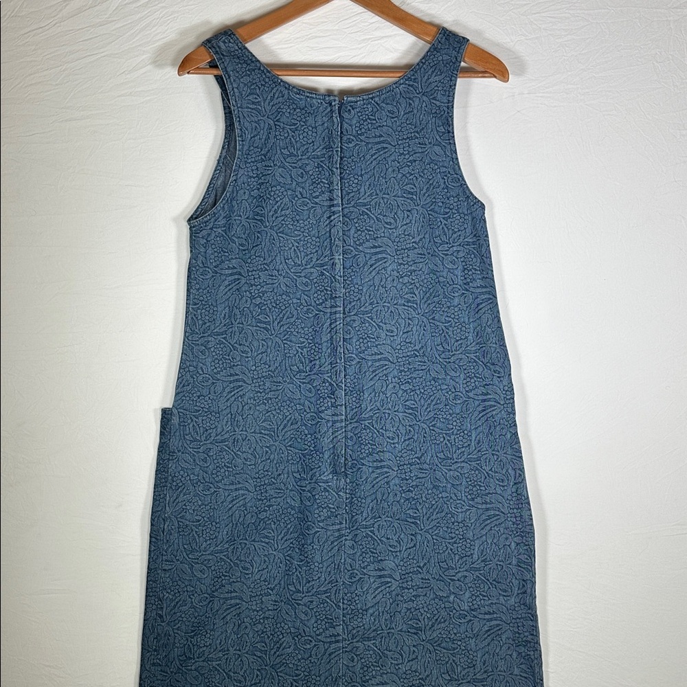 Vintage Y2K 90s Floral Berry Print 100% Cotton Denim Dress Big Pockets - Picture 5 of 6